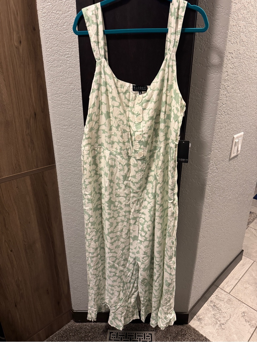 Eloquii Cream and Light Green Printed jumpsuit